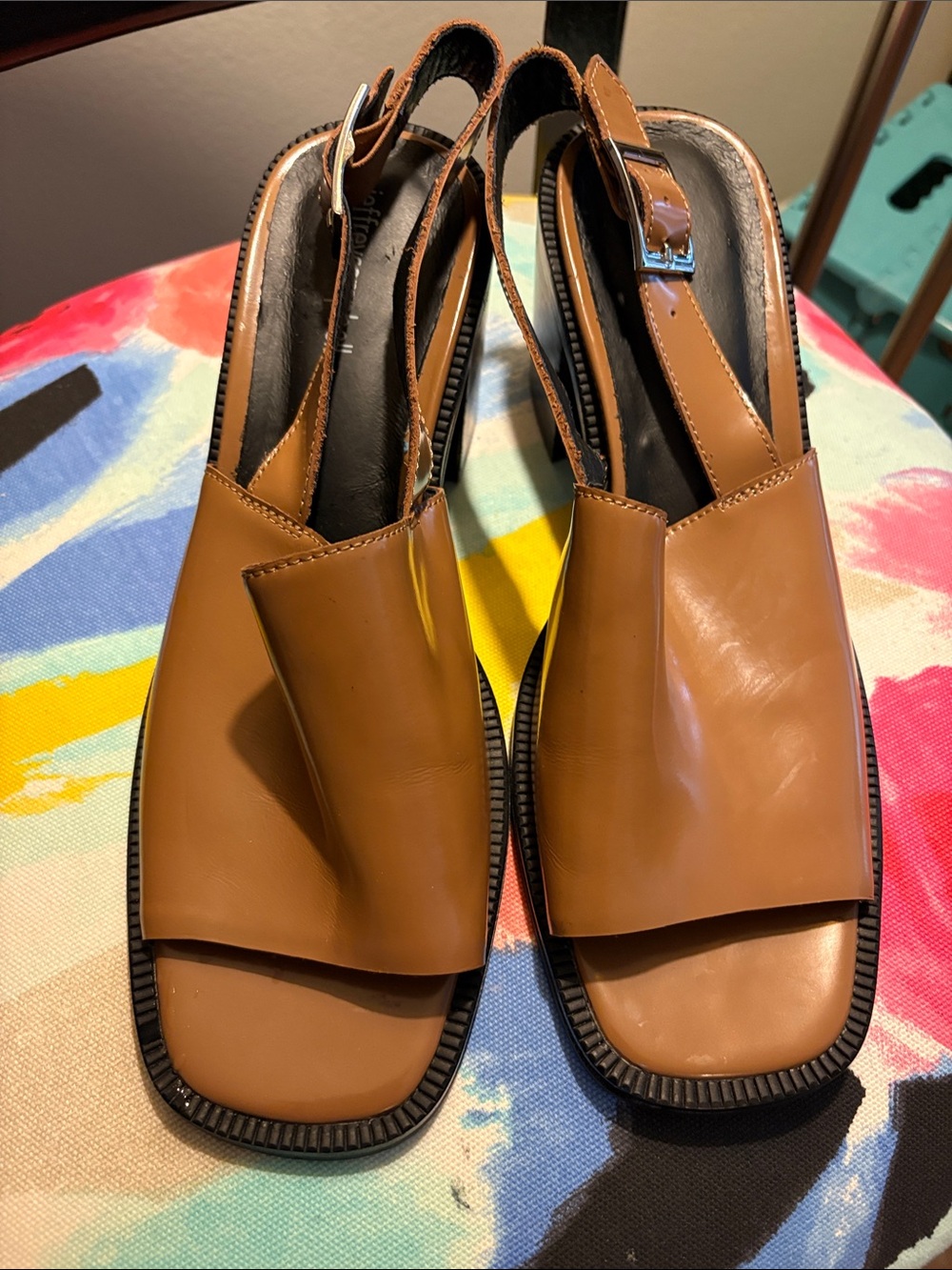 Jeffrey Campbell brown and black slingback heels